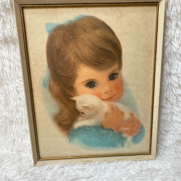 Vintage Frances Hook Northern Paper Mills Girl With Kitten Framed Print - Picture 2 of 8